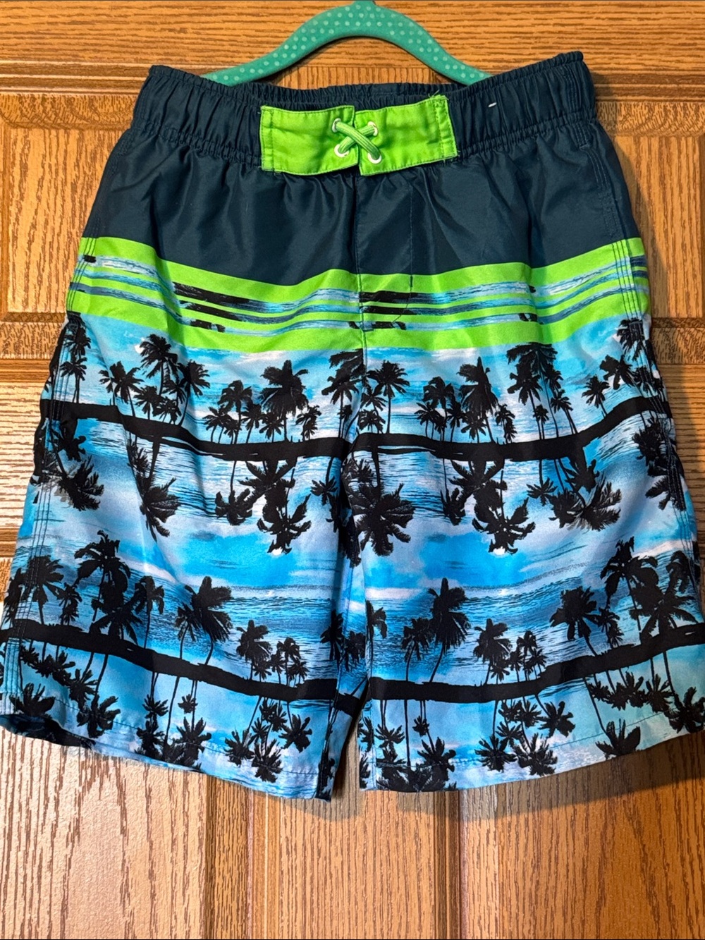 Sonoma Boys Blue and Green Palm Tree Swim Trunks